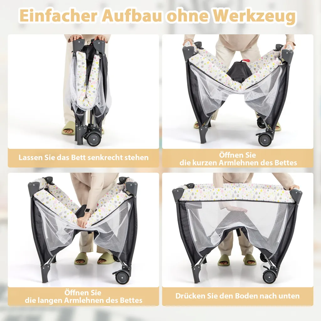 Lit parapluie 3 en 1 compact pour vacances avec matelas et jouets - 8