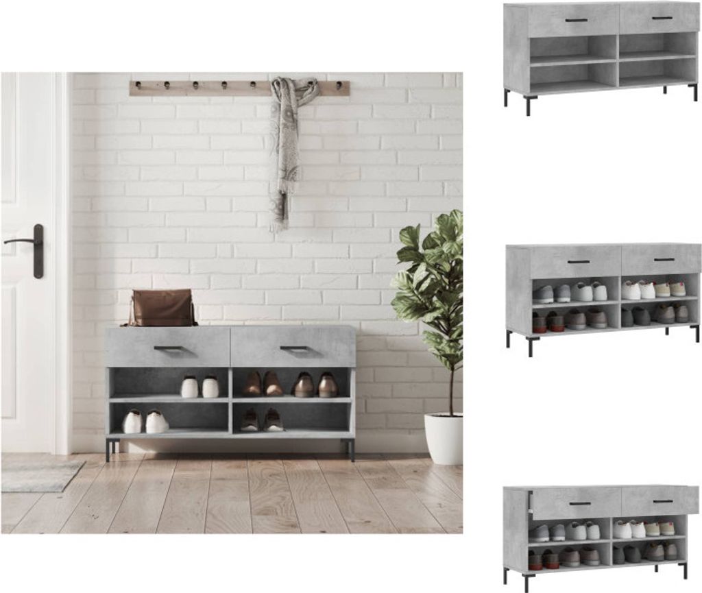 vidaXL Schuhbank Betongrau 102x35x55 cm Holzwerkstoff - Schuhregale & -schränke