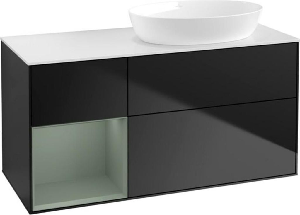 V&B Waschtischunterschrank Finion 120cm, Pl w m, Reg Oli. m Lac, bla m Lac