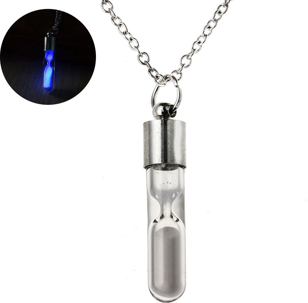Leuchtende Halskette, Sanduhr, leuchtendes Glas, verstellbare Halskette, Schmuck für Frauen-Lila