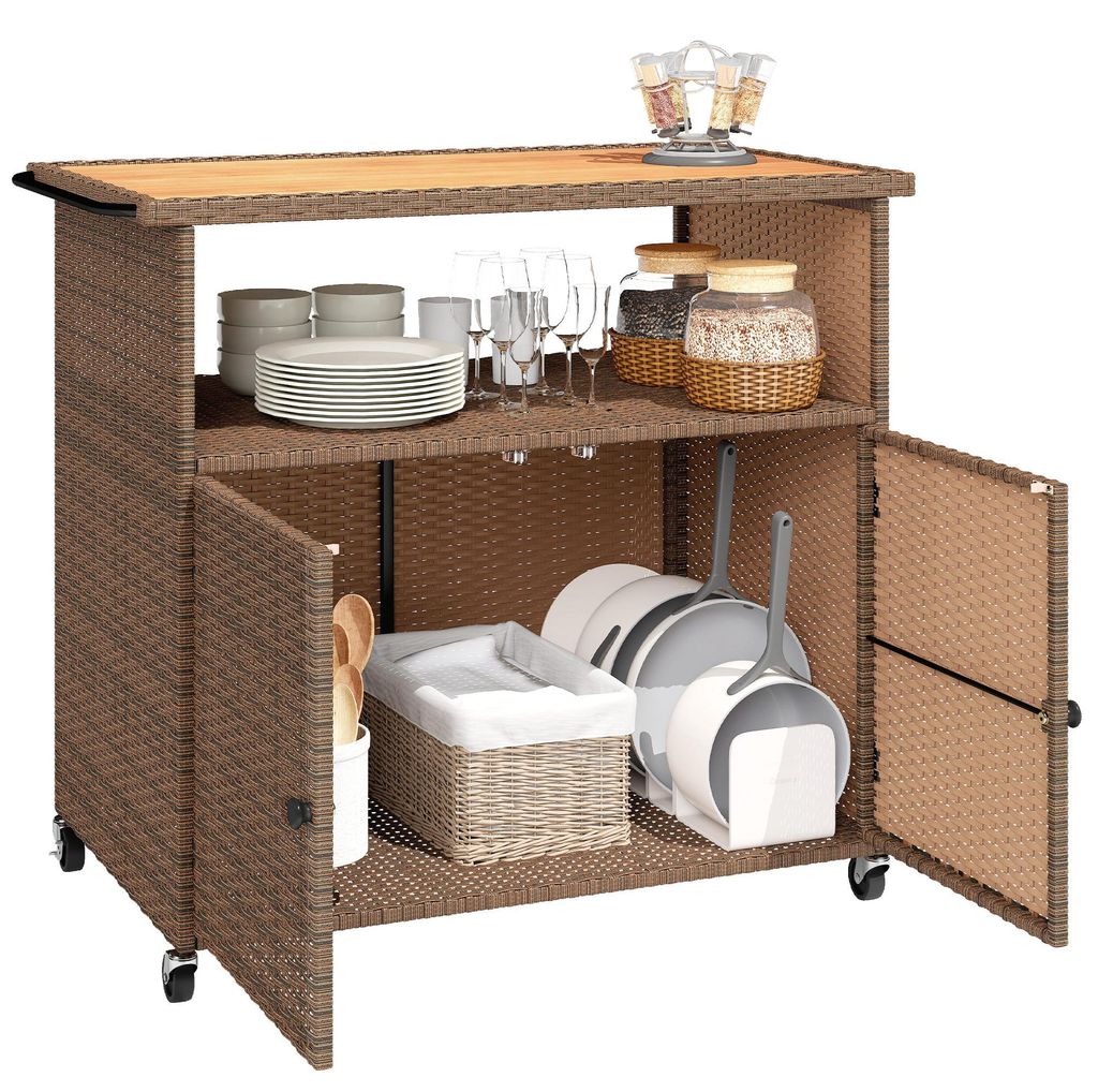 Outsunny Servierwagen Rattan Küchenwagen Produktbild 