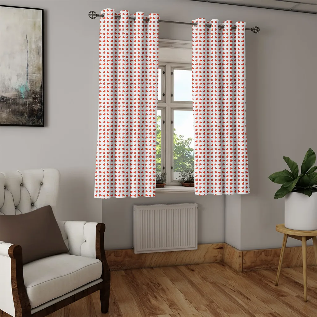 ABAKUHAUS Tenda romantica con occhielli, motivo a cuori, amore, San Valentino, luna di miele, disegno di ragazza che scarabocchia, tende decorative a 2 pannelli, 280 cm x 245 cm, arancione e bianco - 4