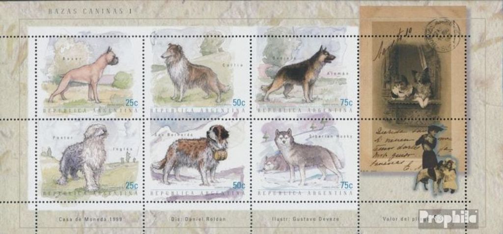 Briefmarken Argentinien 1999 Mi 2489-2494 Kleinbogen (kompl.Ausg.) postfrisch Hunderassen