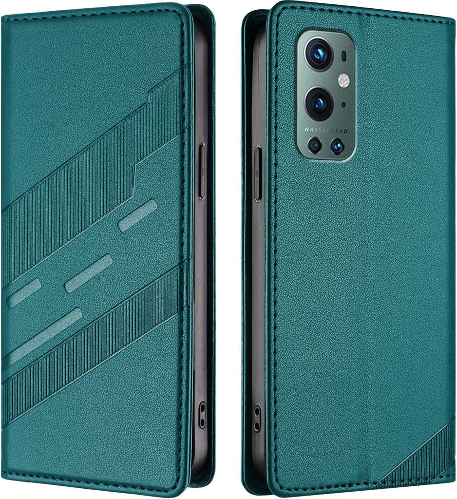 Hülle für OnePlus 9 Pro, Kunstleder Brieftaschen Handyhülle mit Kartenfach und Standfunktion Grün
