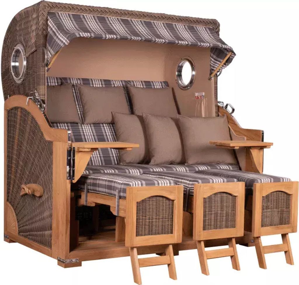 Strandkorb Rantum Grande XXL Teak Bullauge PE grey Dessin 522
