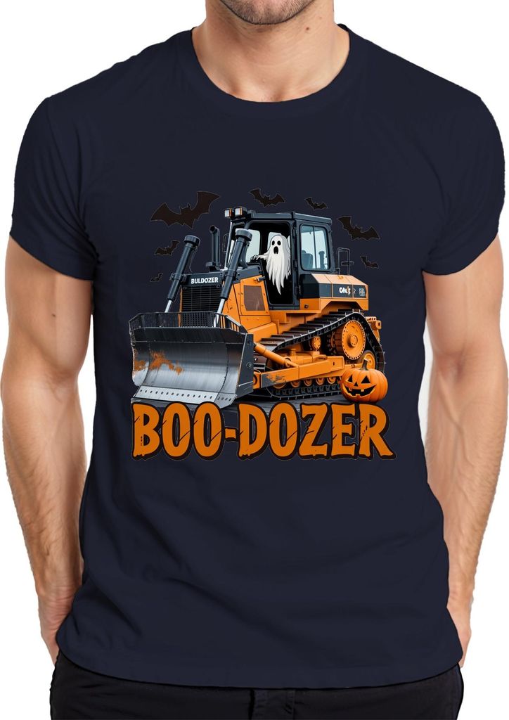 Boo Dozer Halloween Bulldozer Geist Kürbis Gruselig Bau Lustig Herren T-Shirt, Navy, 3XL