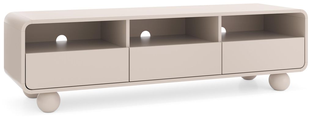 Masseno TV-Schrank TONDO 160 cm Fernsehschrank mit 3 Schubladen und Türen TV-Lowboard für Wohnzimmer Modern 160x39x44 cm Kaschmir / Kaschmir