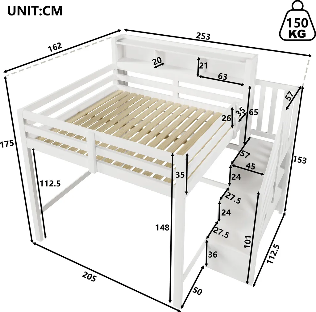Lit mezzanine 140x200 cm blanc : la solution rangement pour studio