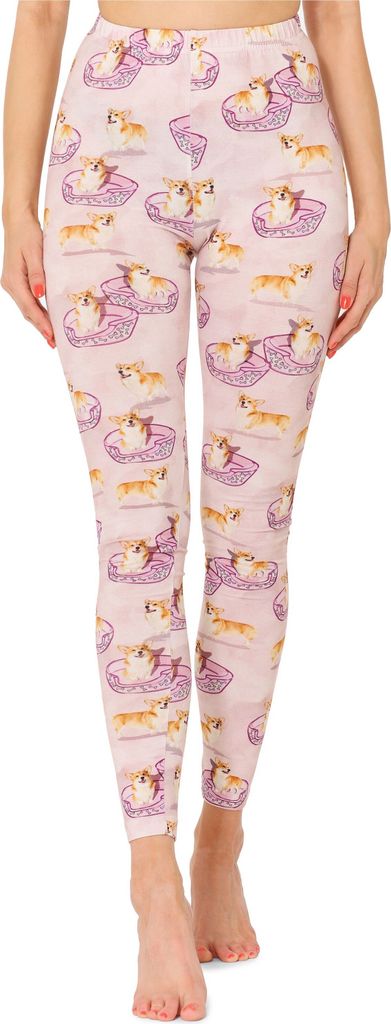 Merry Style Damen Lange Leggings mit Allover Print Muster bunt MS10-338(Rosa/Hunde,XS)