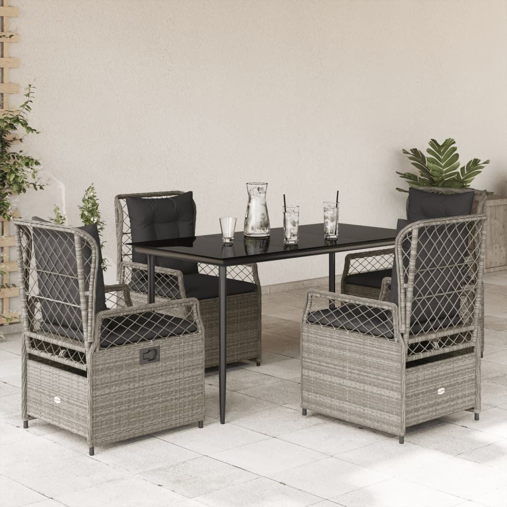 Möbel 5-tlg. Garten-Essgruppe mit Kissen Hellgrau Poly Rattan - Loungegruppe 3263029
