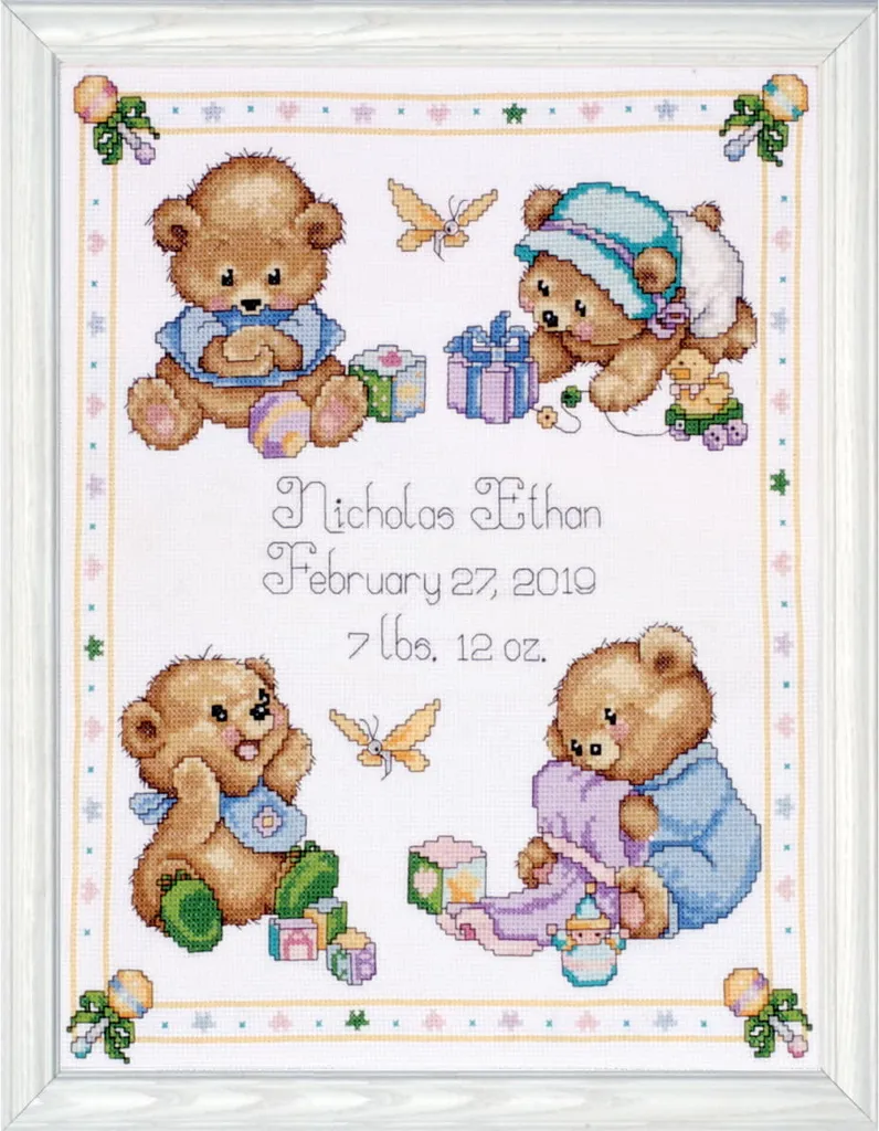 Kit Broderie Point Compté Bébé Ours : Matériel Complet sans Manque de Fil
