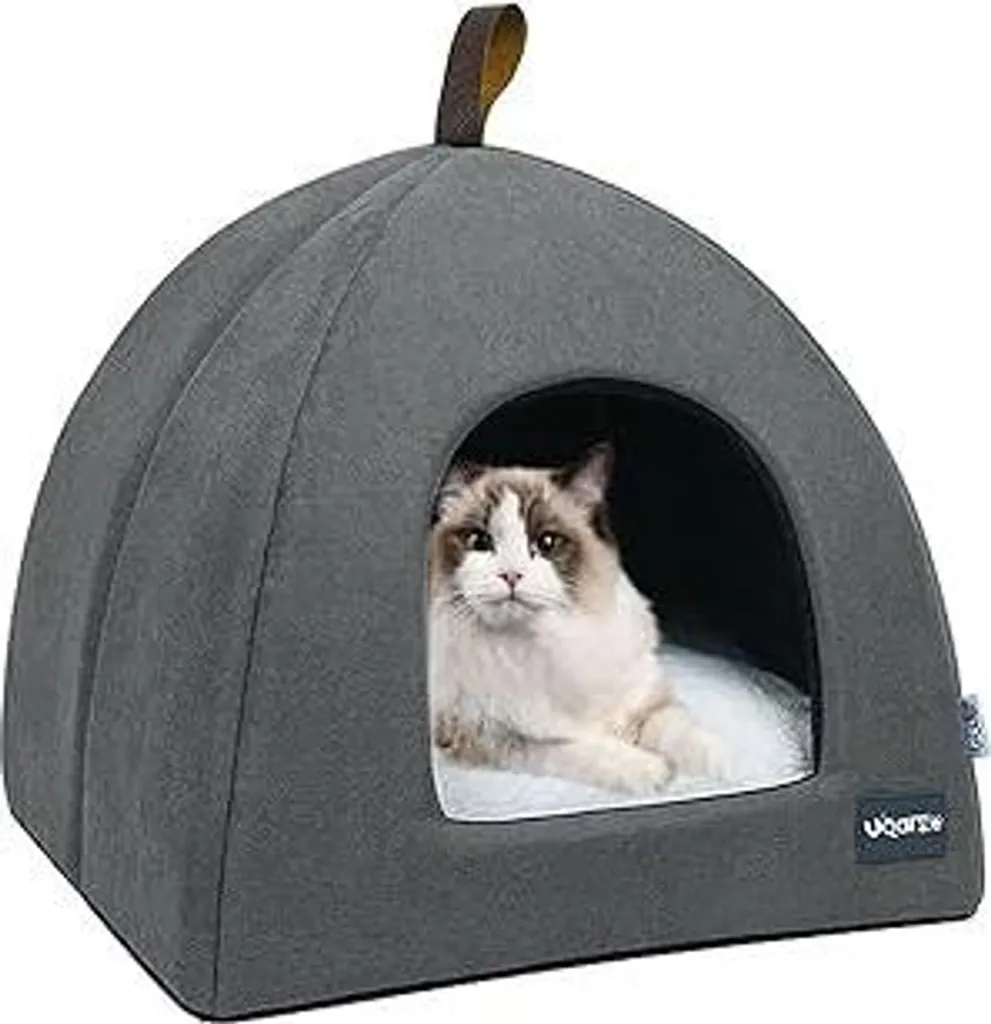 Cuccia per Gatti Morbida in Peluche Grigio S | Nido Caldo con Cuscino