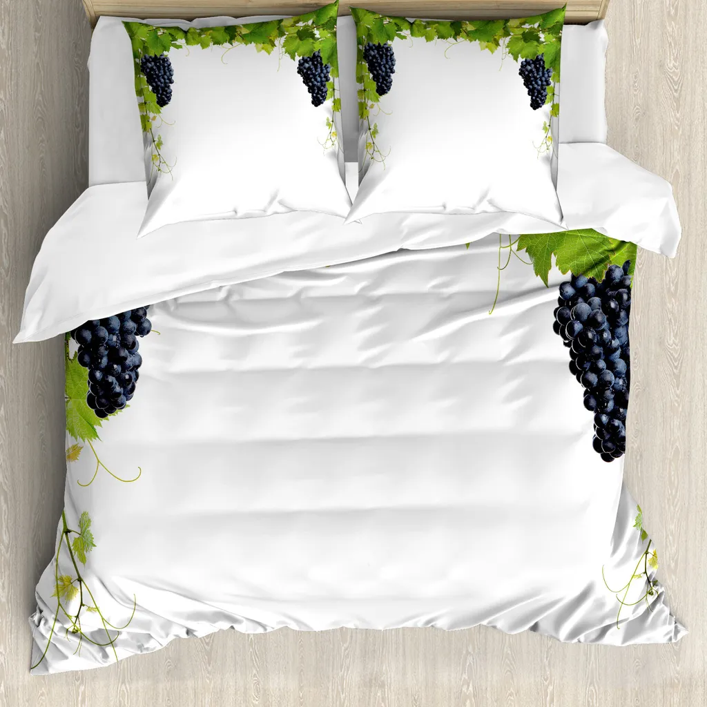 ABAKUHAUS Copripiumino Weinberg, foglie di vite nel villaggio, antiacaro, adatto a chi soffre di allergie, con federe, 155 cm x 220 cm - 80 x 80 cm, verde nero