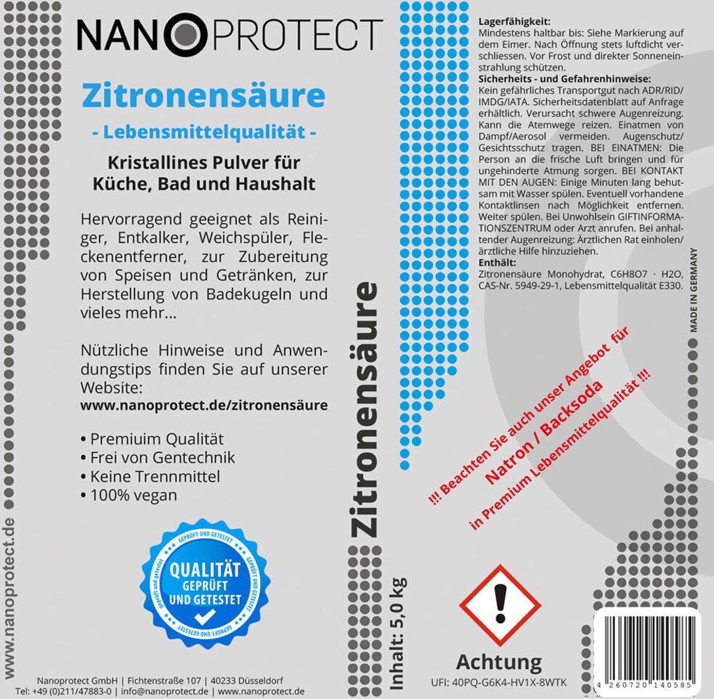 5kg Zitronens&auml;ure In Pulver Onohydrat
