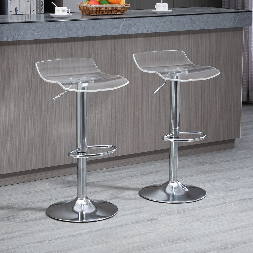 2 Tabourets De Bar Réglables HOMCOM - Hauteur 94 Cm - Structure Acier Noir, Assise Effet Bois - Avec Dossier Et Repose-pieds