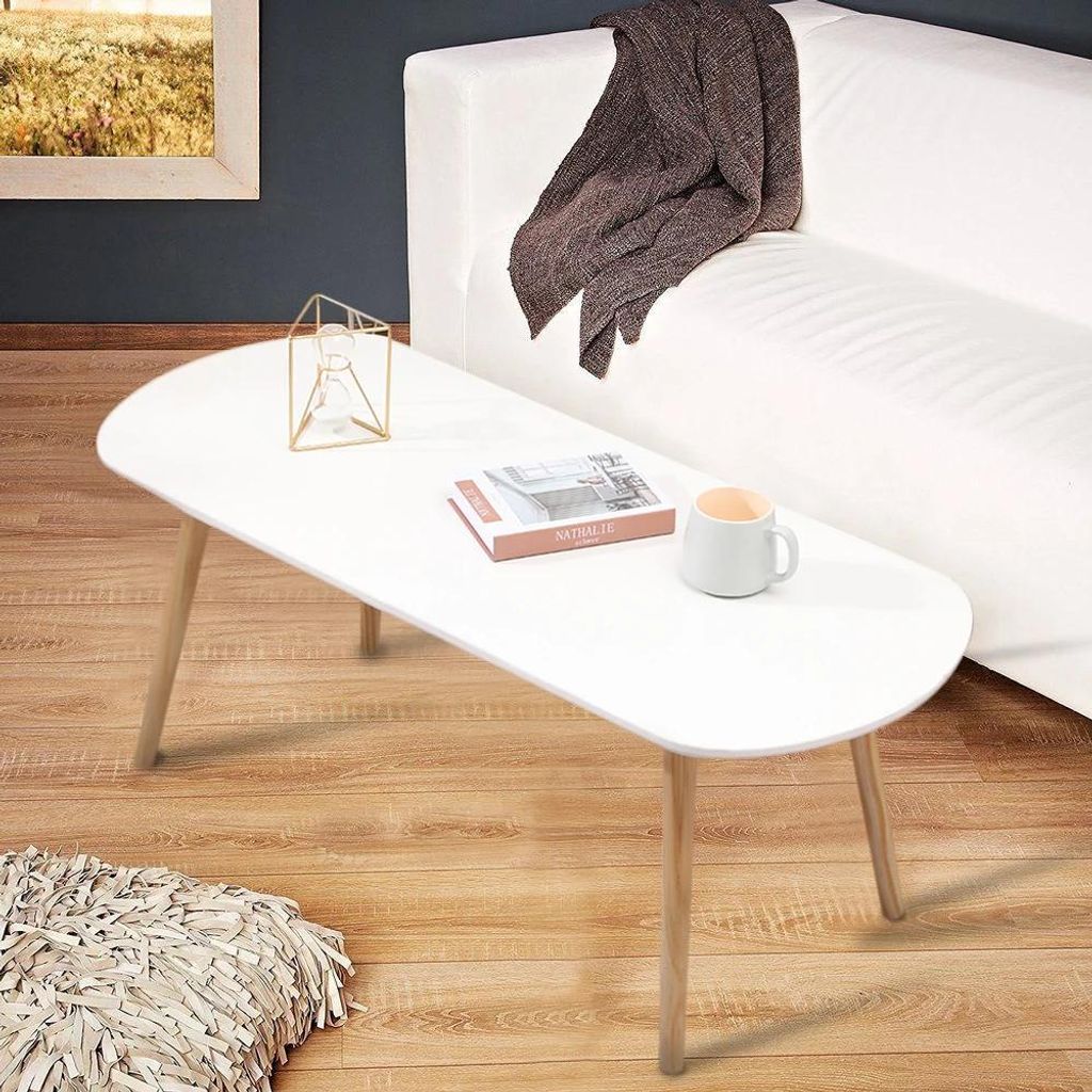 Couchtisch / Beistelltisch - Ovaler Holztisch - Modern Minimalistisch - Wohnzimmer - 110x50x45 cm - Weiß
