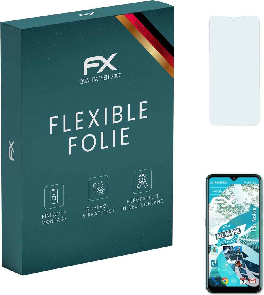 atFoliX FX-ActiFleX 3x Schutzfolie kompatibel mit Nokia 7.2 Folie