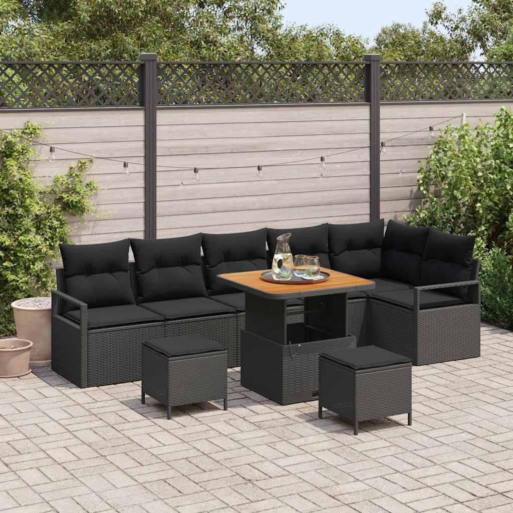 Möbel Garten-Sofa-Set mit Kissen 9 pcs Schwarz 80 x 80 x 71 cm - Gartensofas 3364489