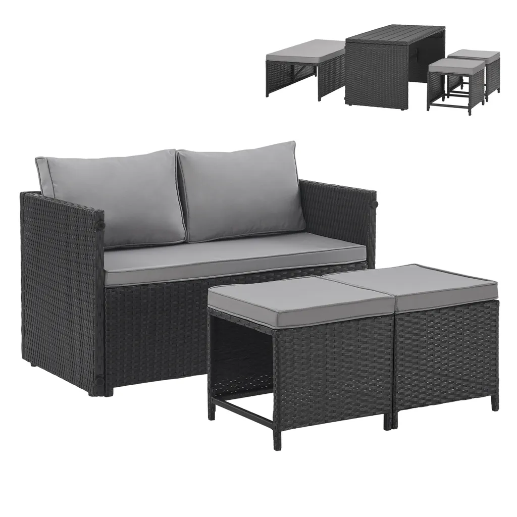 Salon de Jardin 2 Personnes SVITA ATHINA en Polyrattan Noir pour Balcon