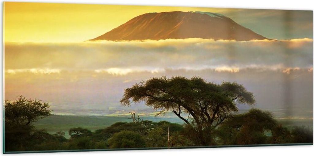Bilder auf glas - Safari Tierwelt Berg Kenia - 120x50cm - Glasbilder - Wandbilder - Kunstdruck - zum Aufhängen bereit - Wanddekoration aus Glas - ...