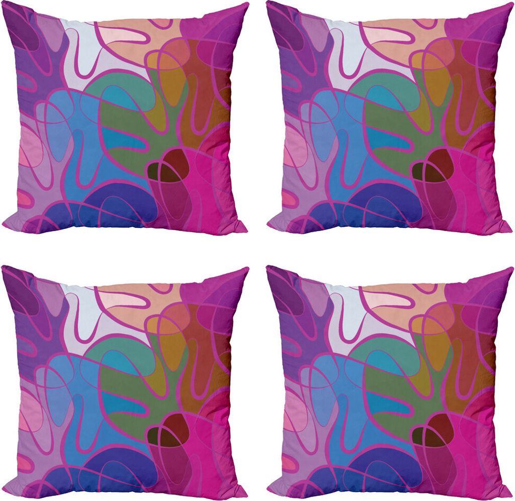 ABAKUHAUS Abstrakt Kissenbezug Set (4 Stück), Wellen in der von Hand gezeichneten Art, Moderner Doppelseitiger Digitaldruck, 45 cm x 45 cm, Mehrfa...