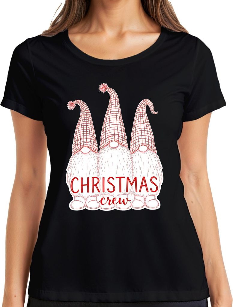 Christmas crew Weihnachtsgnom Gnom Niedlich Skandinavisch Retro Damen T-Shirt, Schwarz, XXL