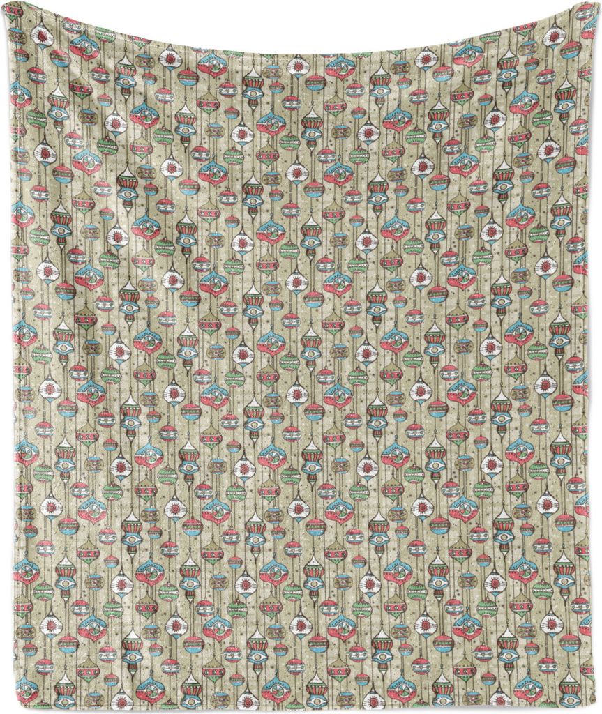ABAKUHAUS Weihnachtsbaum Weich Flanell Fleece Decke, Traditionelle Ornamente Muster Bälle mit der Hand gezeichneten Details, 175 x 230 cm, Mehrfarbig