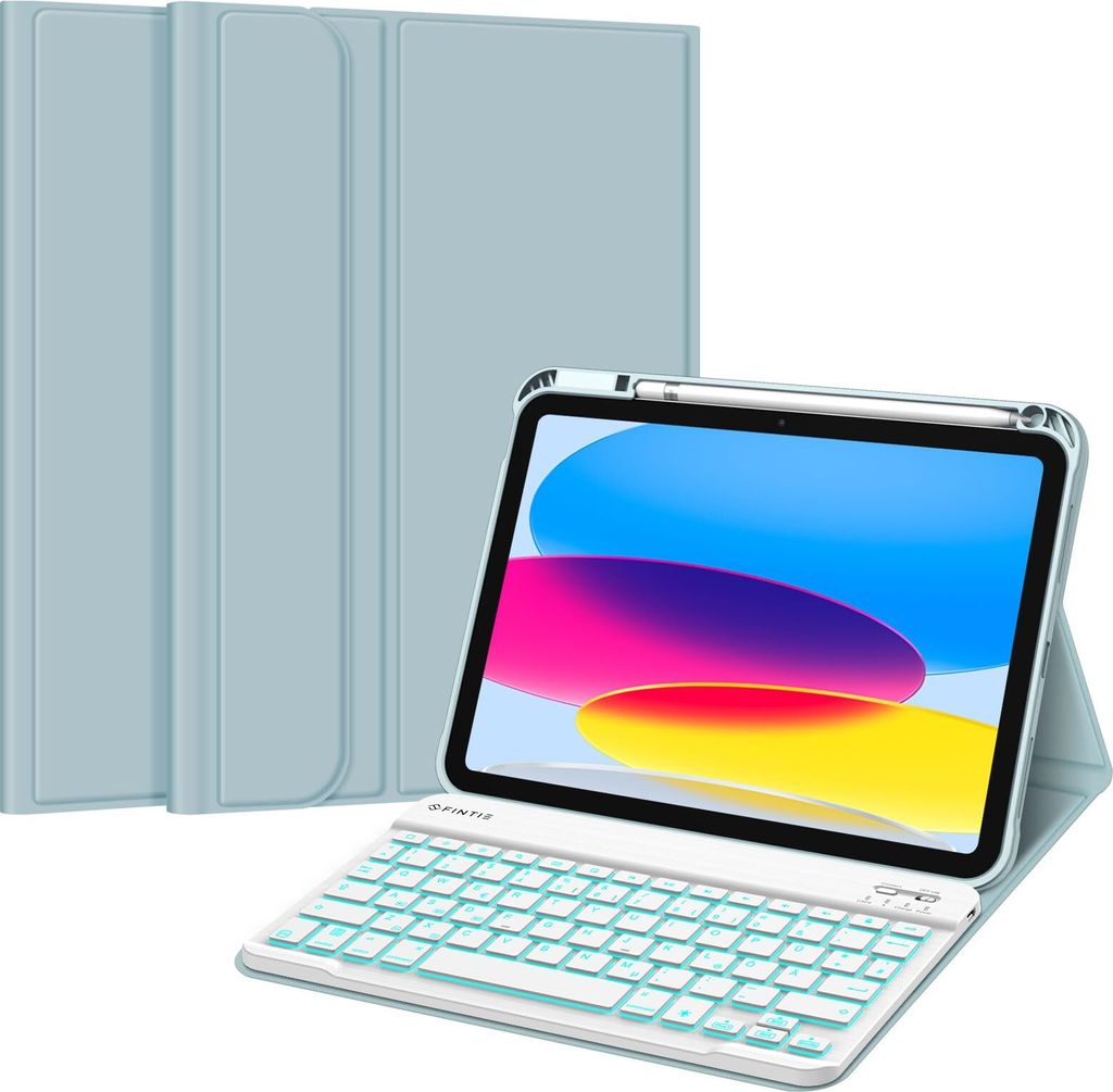 Fintie Hülle mit Tastatur für iPad 11 Generation 2025 11 Zoll, iPad 10 Generation 2022 10.9 Zoll, 7-farbig Beleuchteter Magnetischer Abnehmbarer ...