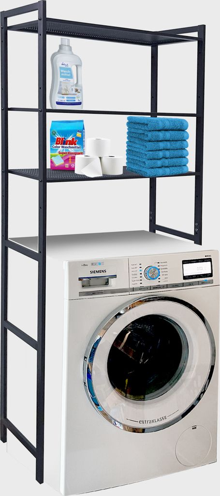 Waschmaschinenregal 64x26x185cm Schwarz Standregal Produktbild 