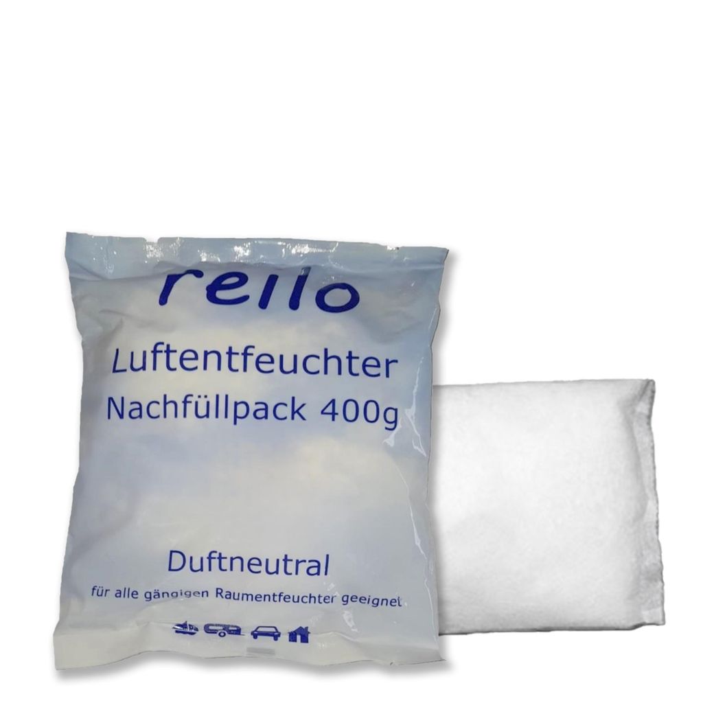 reilo 15x 400g Luftentfeuchter Granulat Nachfüllbeutel für Auto, Schrank & Wohnraum – Kompakter Feuchtigkeitsschutz, 77% entwässert