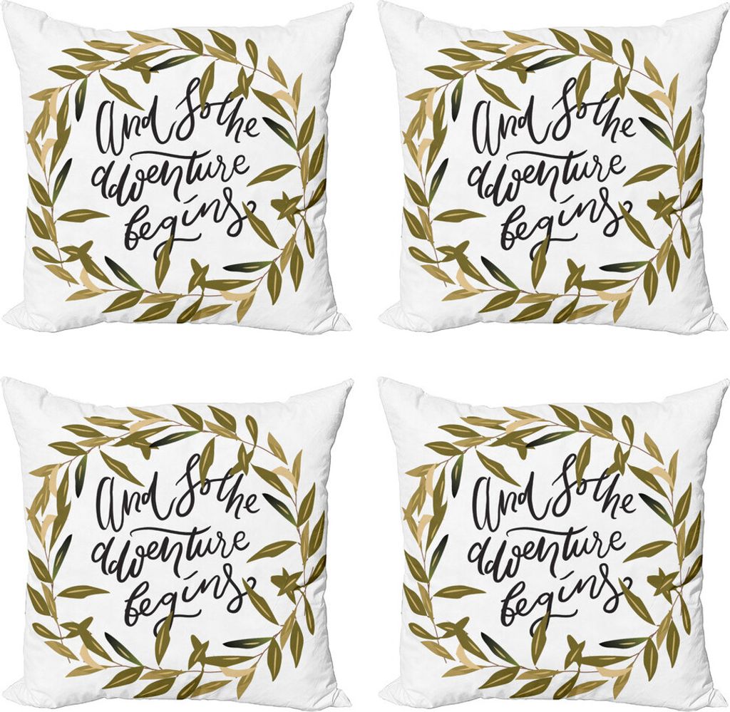 ABAKUHAUS Sprichwort Kissenbezug Set (4 Stück), Kranz-Rahmen Laubblätter, Moderner Doppelseitiger Digitaldruck, 40 cm x 40 cm, Grün und Schwarz