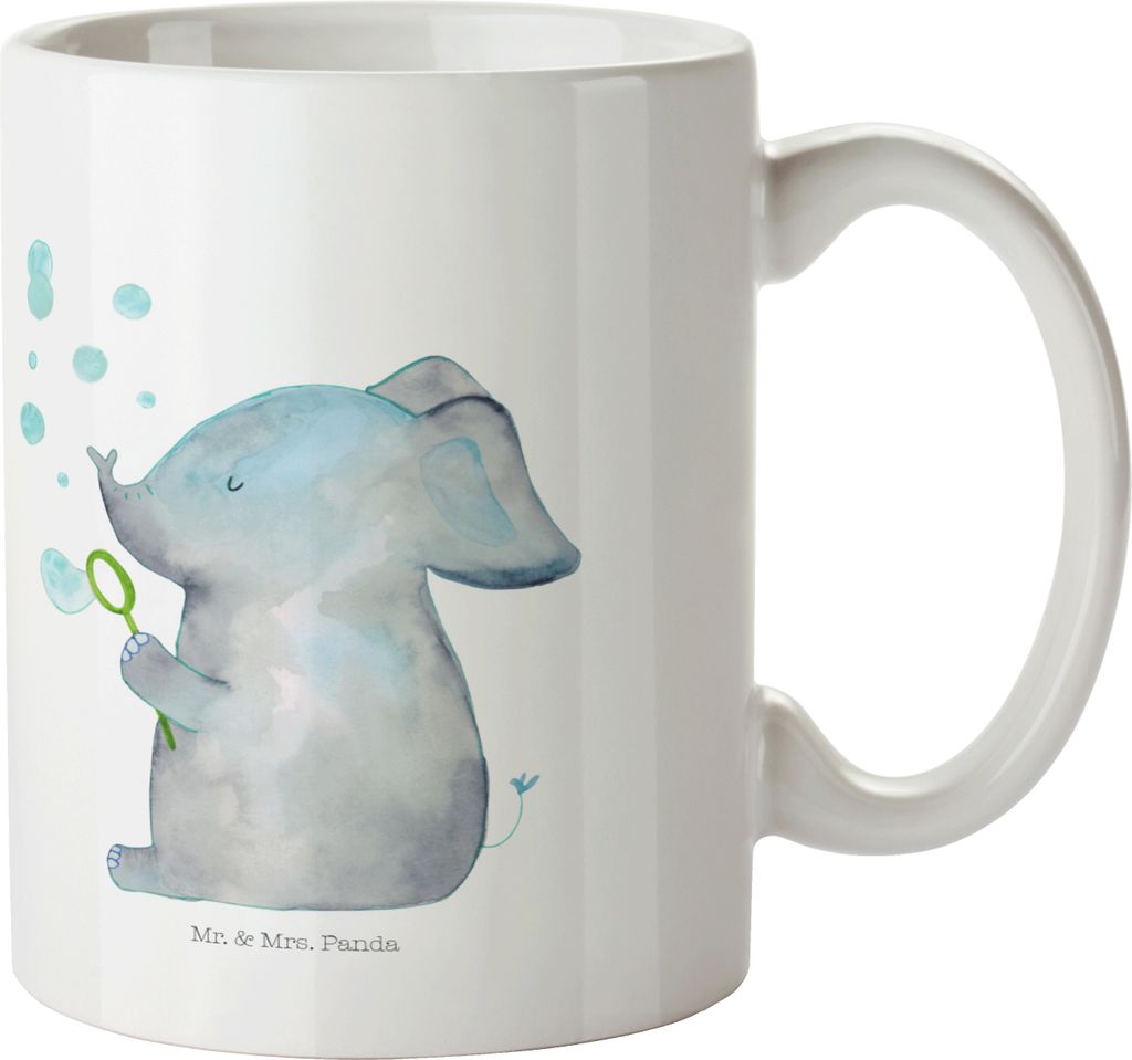 Mr. & Mrs. Panda Plastikbecher Elefant Seifenblasen - Weiß - Geschenk, Pott, Elefanten, Liebesspruch, Henkelbecher, Trinklernbecher, Campingbecher...