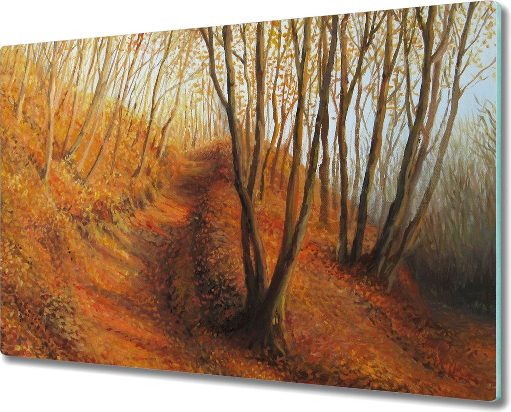 Coloray Schneidebrett Herdabdeckplatte 80x52 cm Kochplattenabdeckung Hackbrett Küchenbrett - Blätter Wald Herbst
