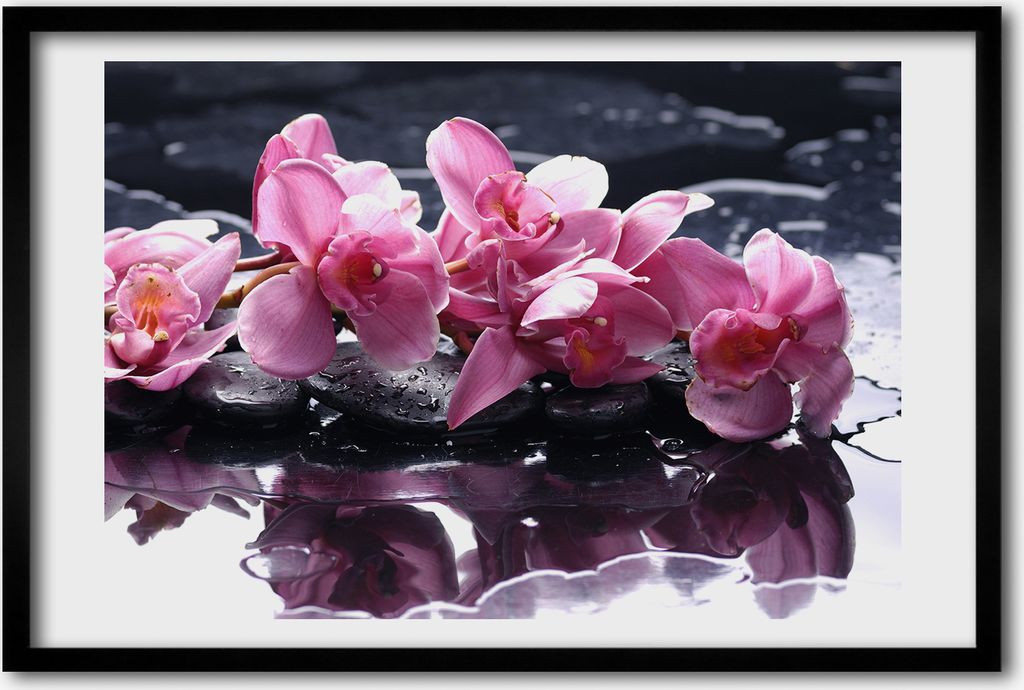 Bild 60x40 MDF-Rahmen, Wandkunst rosa Orchidee
