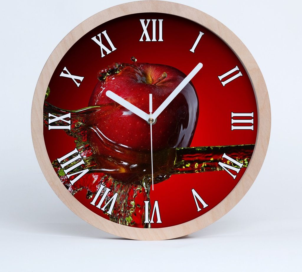 Holzuhr 20fi cm wanduhr - weiße Spitzen - Apfel und Wasser