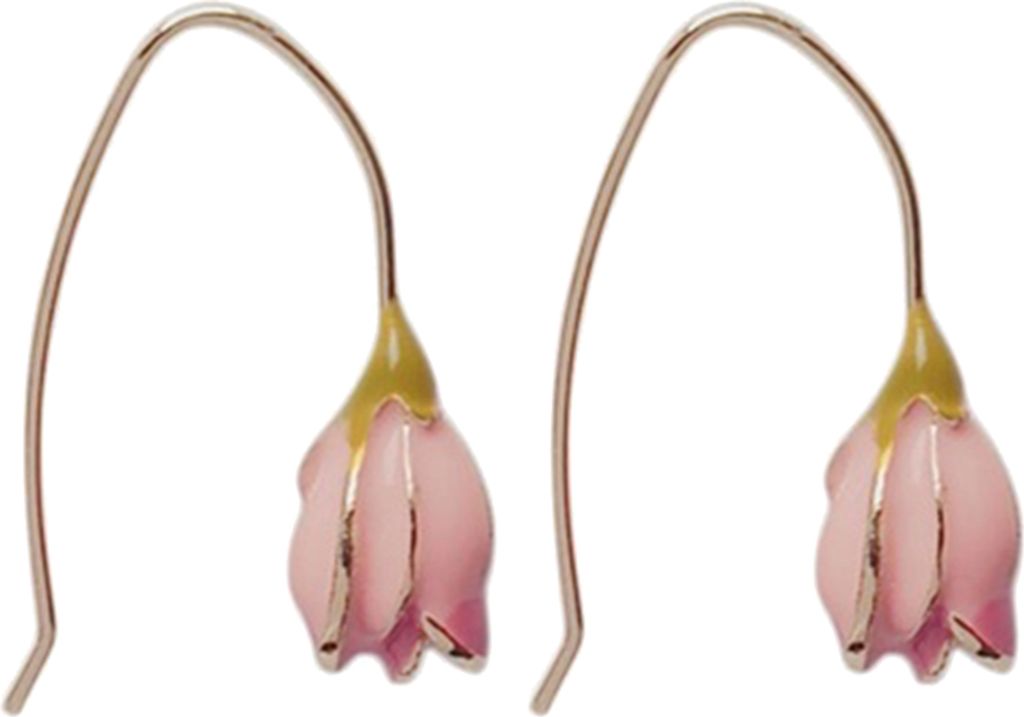 Vintage Tulpe Emaille Blumen Anhänger Damen Haken Ohrringe Valentinstag Geschenk-Rosa