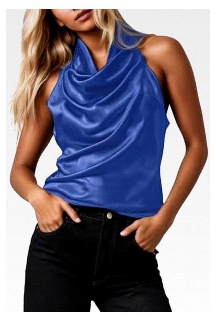 Damen Tanktop Einfarbig Satin Neckholder Weste Elegante Casual Wasserfallkragen Trägershirts Locker Weich Ärmellos Tshirt Blusentops Satinbluse L...