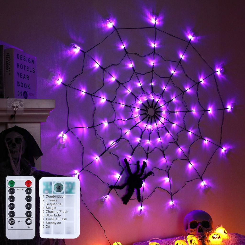 LED Spinnennetz Licht Halloween Lila Lichterkette 8 Produktbild 