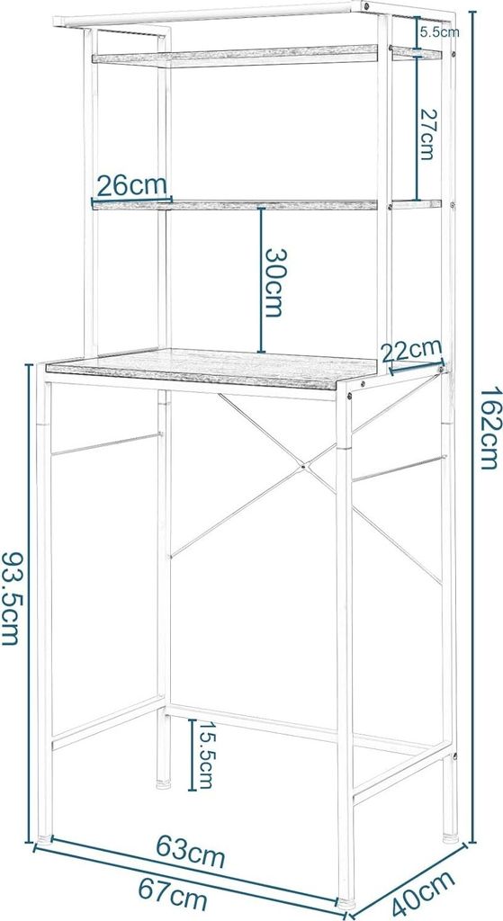EUGAD WC Regal über Waschmaschine Toilette, 3 Ablagen, Produktbild 3