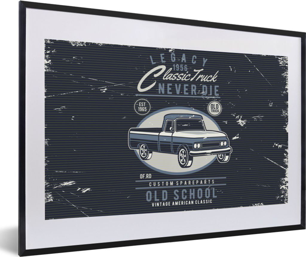 MuchoWow MuchoWow Gerahmtes Poster Auto - Oldtimer - Zeichnung 60x40 cm - Poster mit zchwarzem Bilderrahmen - Schlafzimmer - Plakat in Rahmen -...