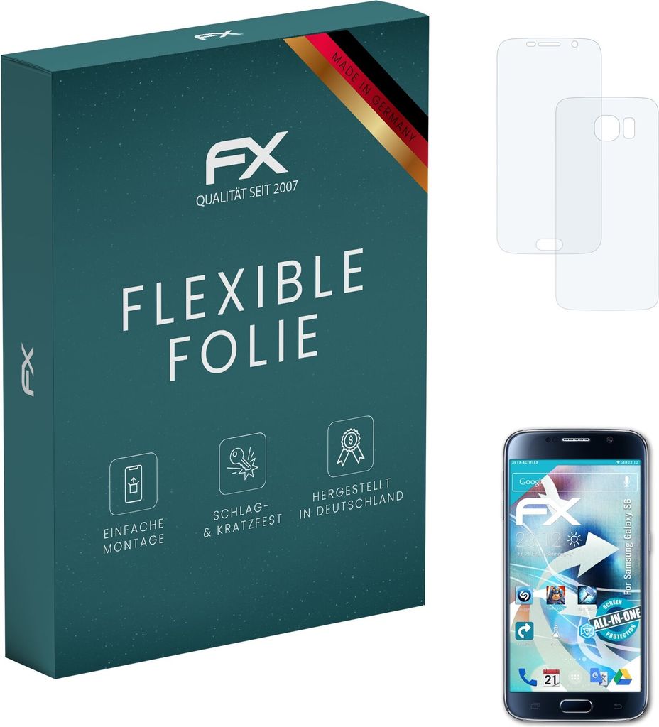 atFoliX FX-ActiFleX 3x Schutzfolie kompatibel mit Samsung Galaxy S6 Folie