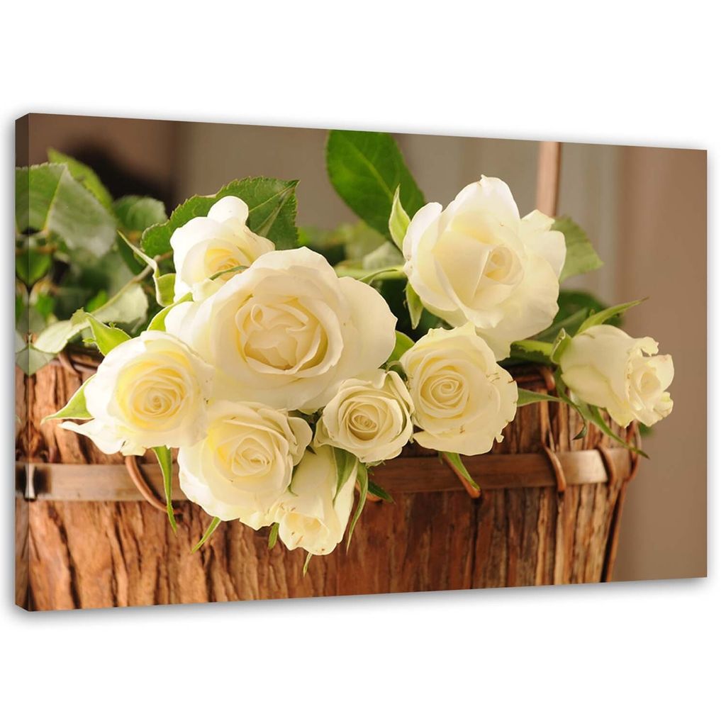 Leinwandbild gelbe und weiße rosen 60x40 cm Feeby beige wandbild bereit zum aufhängen