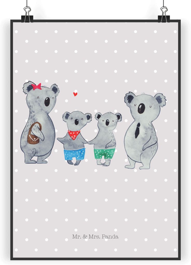 Mr. & Mrs. Panda Bild Koala Familie zwei DIN A3 - Grau Pastell - Geschenk, Koalabär, Wanddekoration, Wandbild, Kunstdruck, Familienleben, drucke, ...