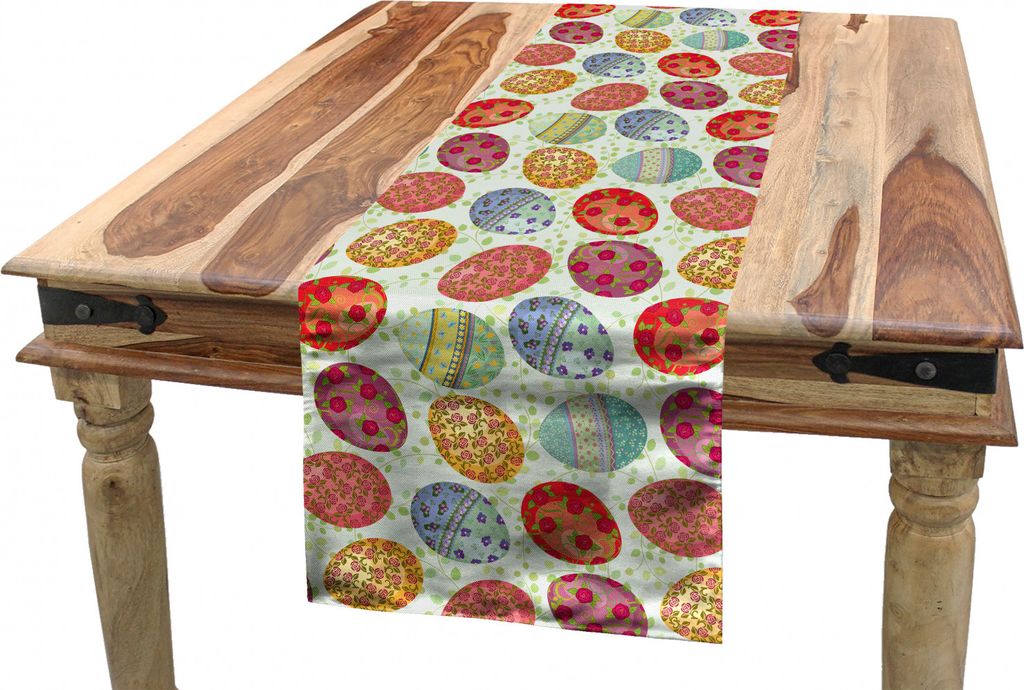 ABAKUHAUS Ostern Tischläufer, Blumige Vintage-Eier, Esszimmer Küche Rechteckiger Dekorativer Tischläufer, 40 x 180 cm, Mehrfarbig