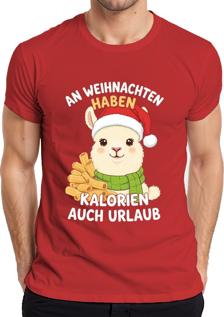 An Weihnachten haben Kalorien Urlaub Alpaka lustig Geschenk Herren T-Shirt, Rot, L