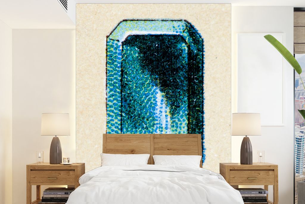 MuchoWow Fototapete für Wohnzimmer oder Schlafzimmer Wandtapete Vinyl Motivtapete Eine Illustration eines hellblauen Steins - 175x240 cm - Schla...