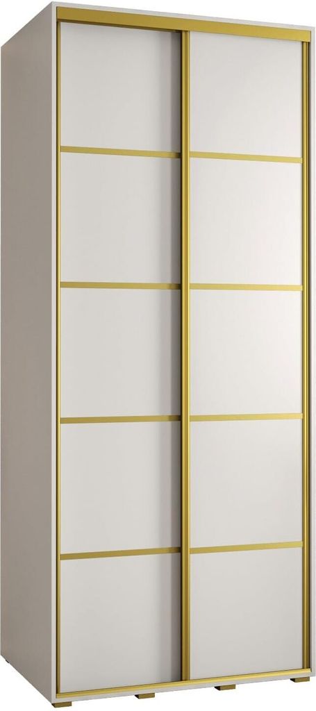 MEBLE KRYSPOL Cannes 4 Schrank mit 2 Schiebetüren - 205,2x100x60 cm - Weiß Weiß Gold