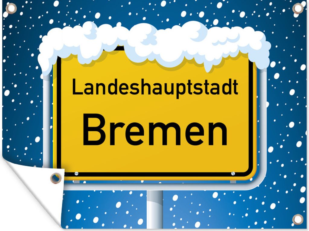MuchoWow 40x30 cm Outdoor-Poster Gartendeko Sichtschutz Garten Poster für den Garten Ein verschneites Straßenschild aus Bremen in Deutschland