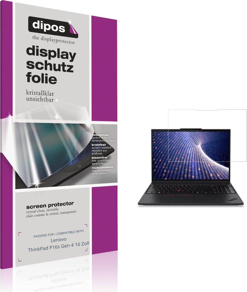 2x Schutzfolie für Lenovo ThinkPad P16s Gen 4 16 Zoll klar Displayschutzfolie Folie Display Schutz dipos