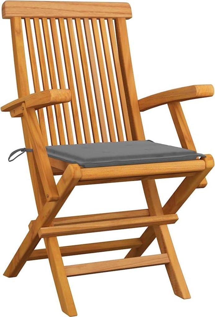 vidaXL Gartenstühle mit Grauen Kissen 8 Stk. Massivholz Teak